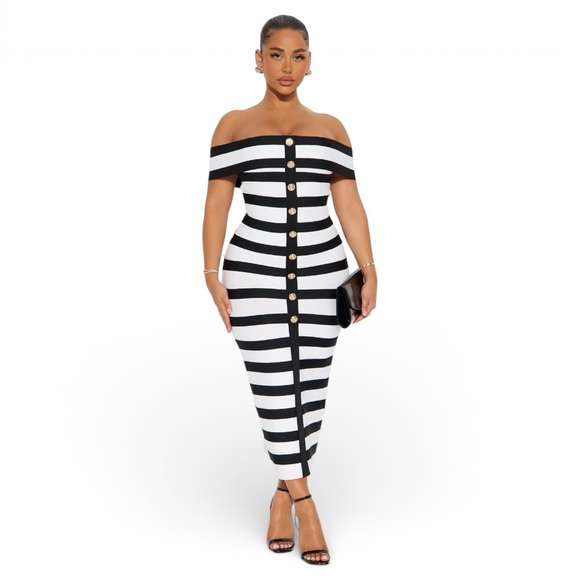 Fashion Nova Dresses & Skirts - Zaria Striped Bandage Midi Dress - XS